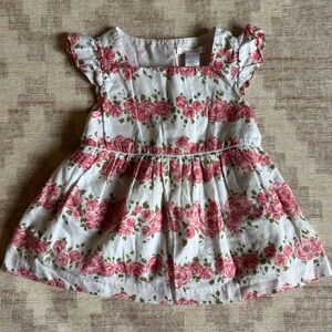 Janie and Jack Kids Pink Rose Floral Shirt with Cap Sleeves size 5